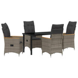 Garden Dining Set with Cushion 5 pcs Grey Poly Rattan - Front View
