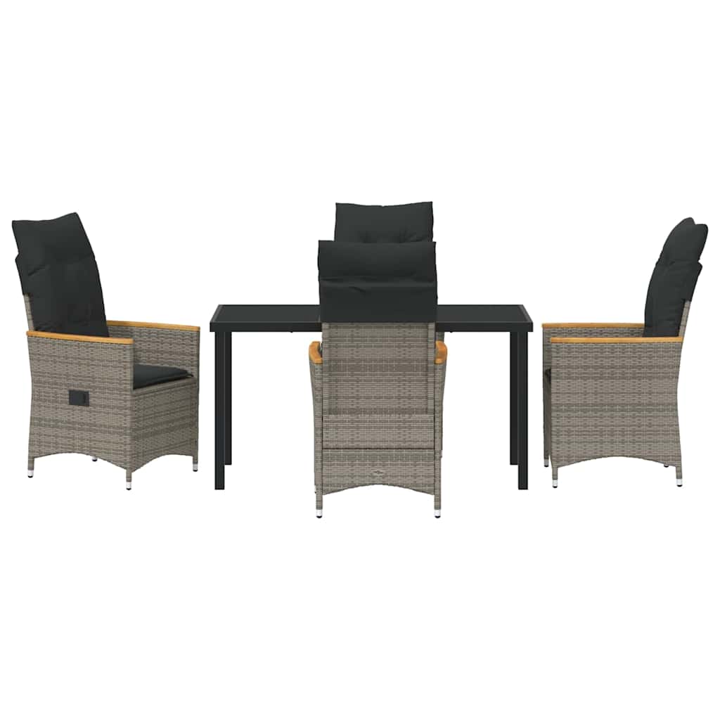 Garden Dining Set with Cushion 5 pcs Grey Poly Rattan