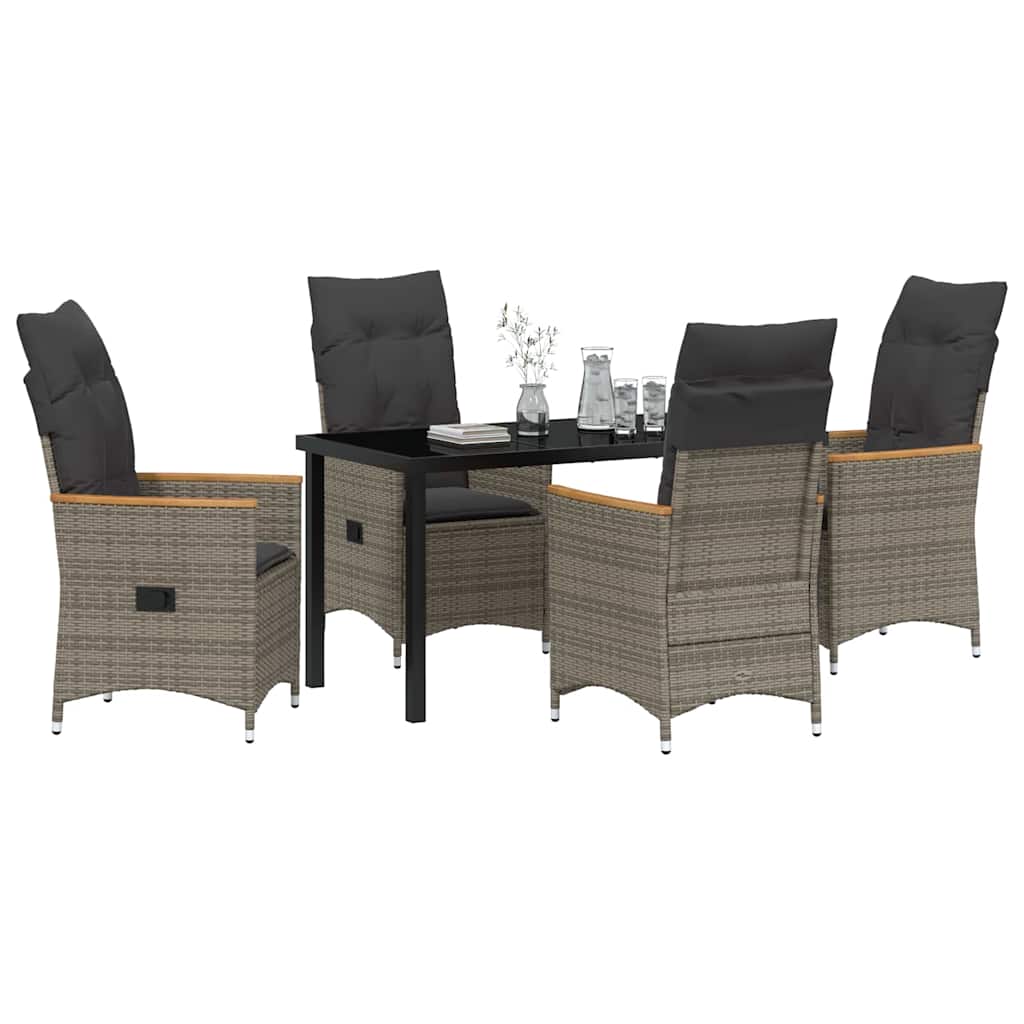 Garden Dining Set with Cushion 5 pcs Grey Poly Rattan