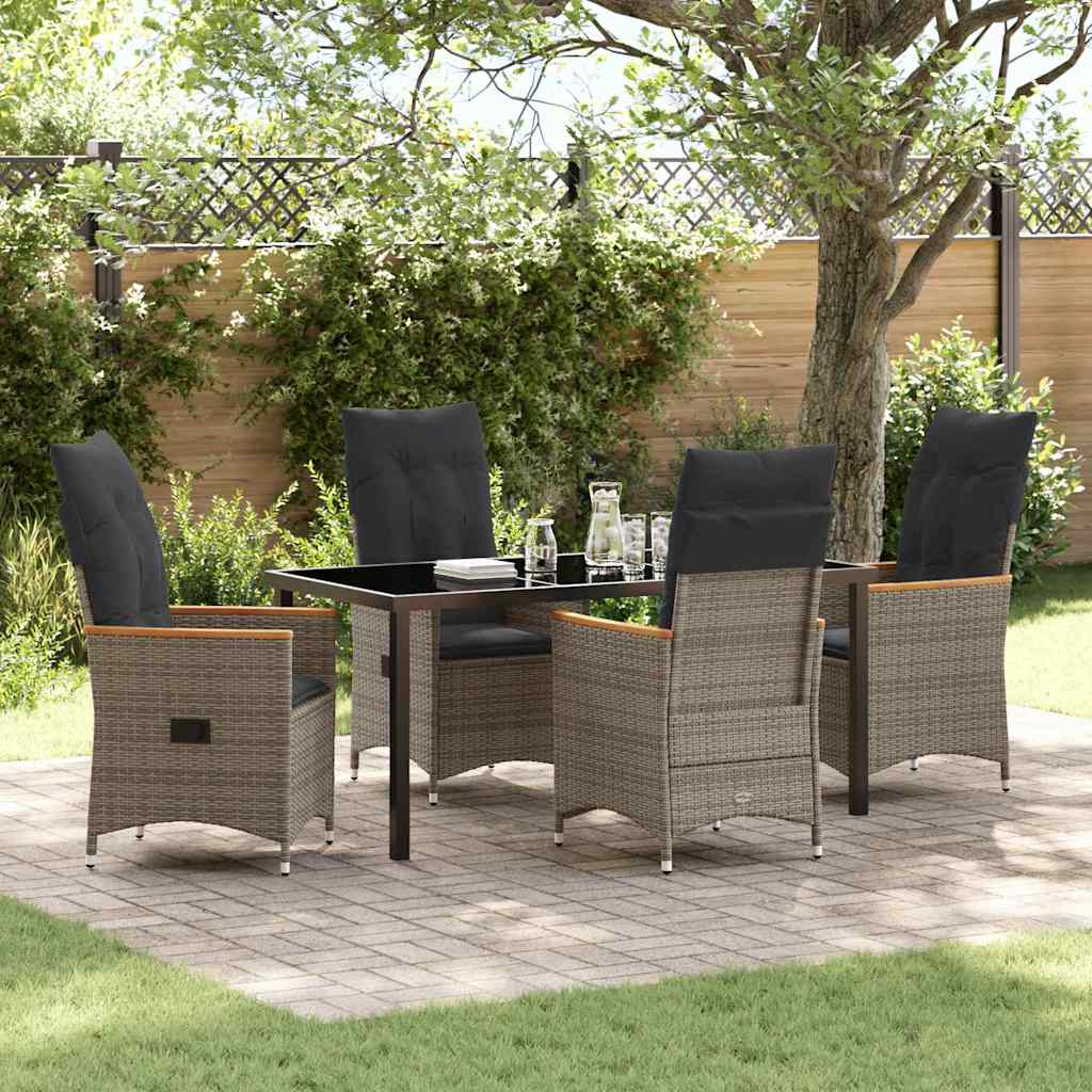 Garden Dining Set with Cushion 5 pcs Grey Poly Rattan