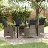 Garden Dining Set with Cushion 5 pcs Grey Poly Rattan