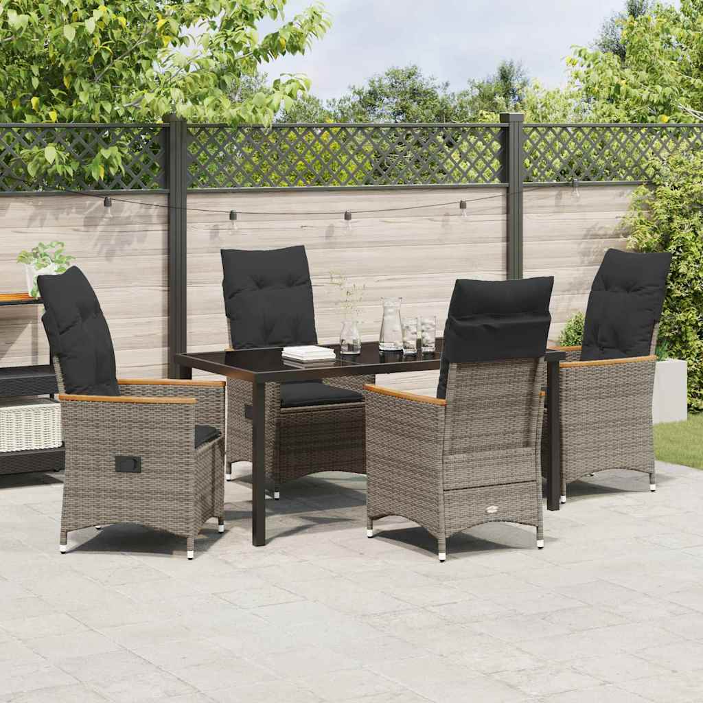 Garden Dining Set with Cushion 5 pcs Grey Poly Rattan