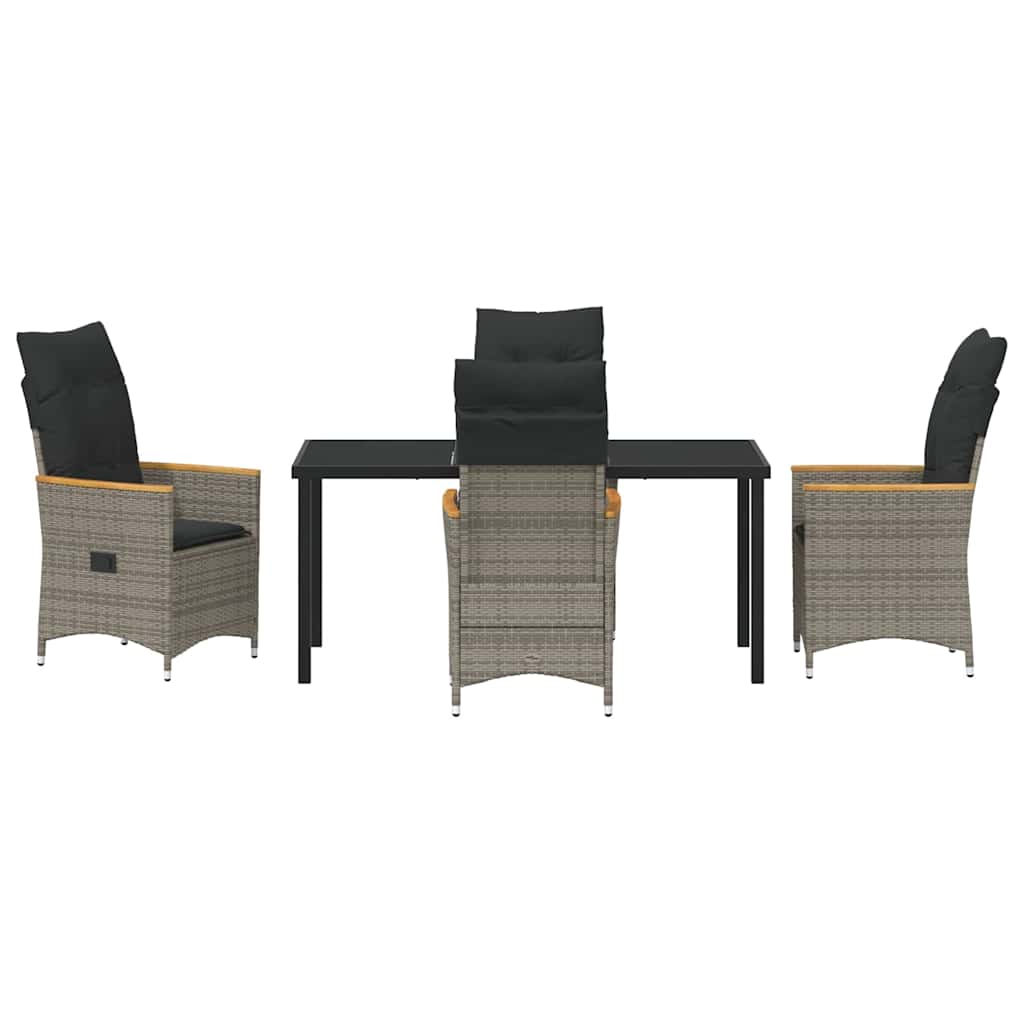 Garden Dining Set with Cushion 5 pcs Grey Poly Rattan