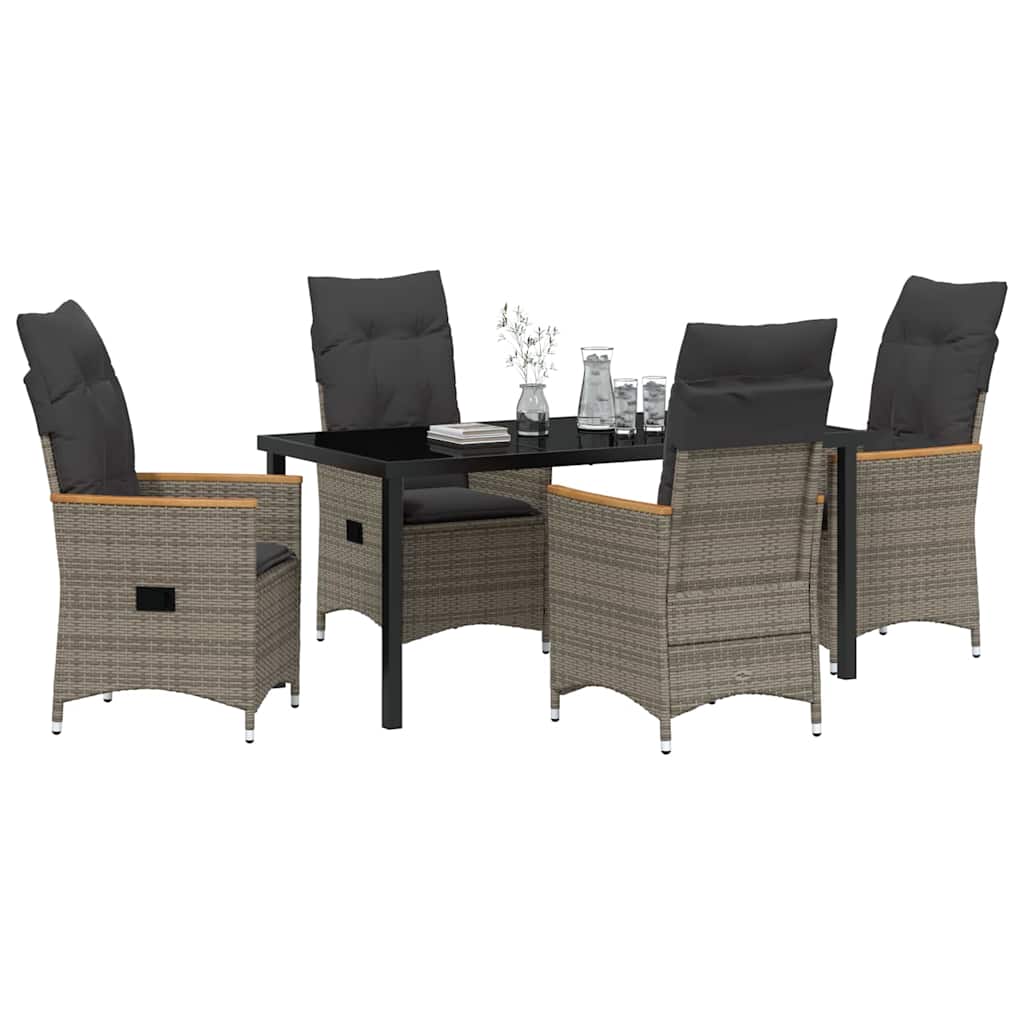 Garden Dining Set with Cushion 5 pcs Grey Poly Rattan