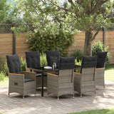 Garden Dining Set with Cushion 7 pcs Grey Poly Rattan