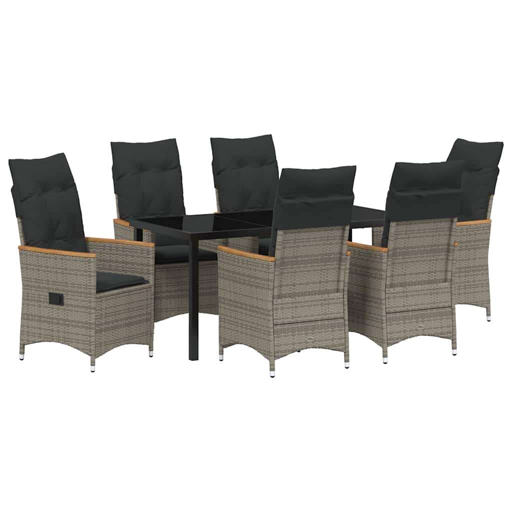 Garden Dining Set with Cushion 7 pcs Grey Poly Rattan