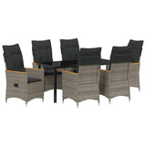 Garden Dining Set with Cushion 7 pcs Grey Poly Rattan - Front View