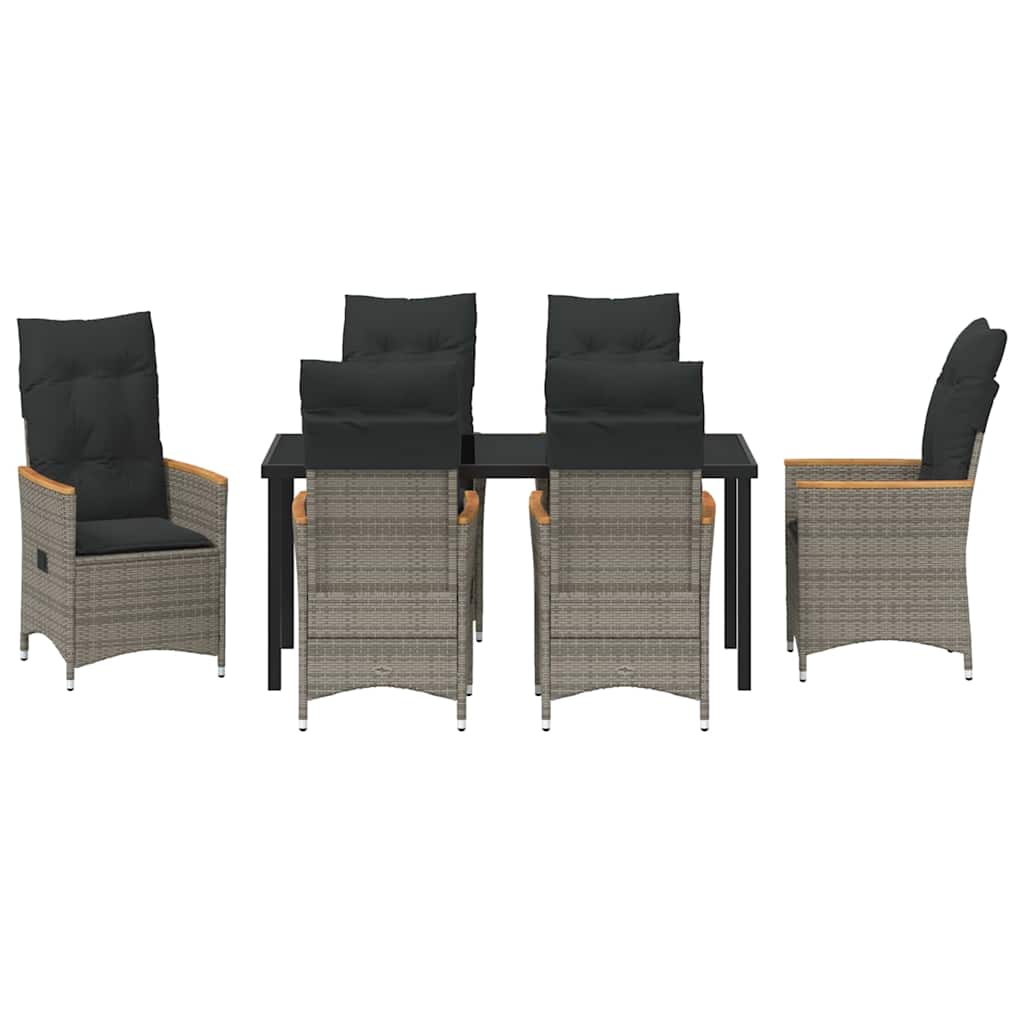 Garden Dining Set with Cushion 7 pcs Grey Poly Rattan