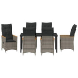 Garden Dining Set with Cushion 7 pcs Grey Poly Rattan - Close-Up Angle