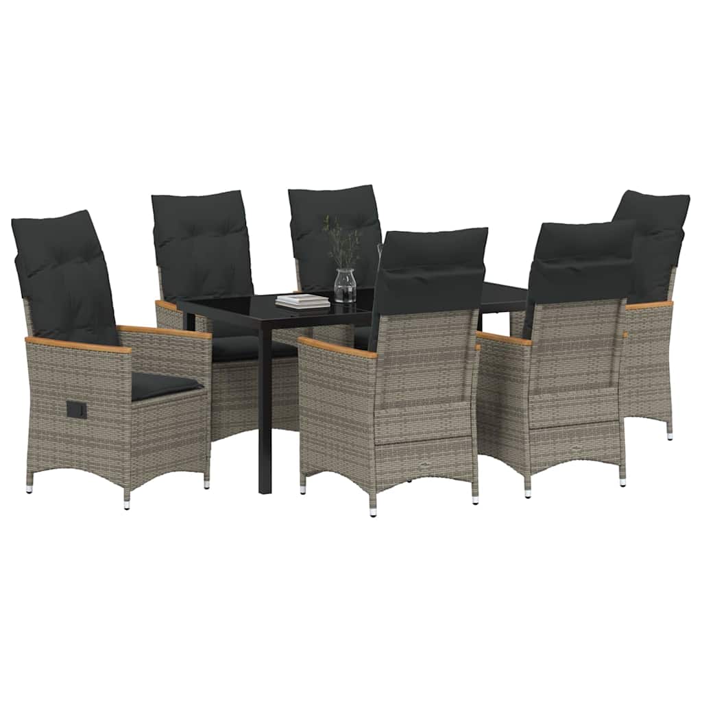 Garden Dining Set with Cushion 7 pcs Grey Poly Rattan