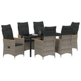 Garden Dining Set with Cushion 7 pcs Grey Poly Rattan - Side View
