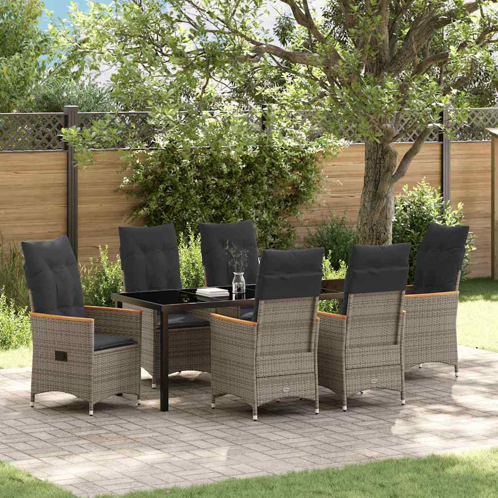 Garden Dining Set with Cushion 7 pcs Grey Poly Rattan