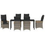 Garden Dining Set with Cushion 7 pcs Grey Poly Rattan