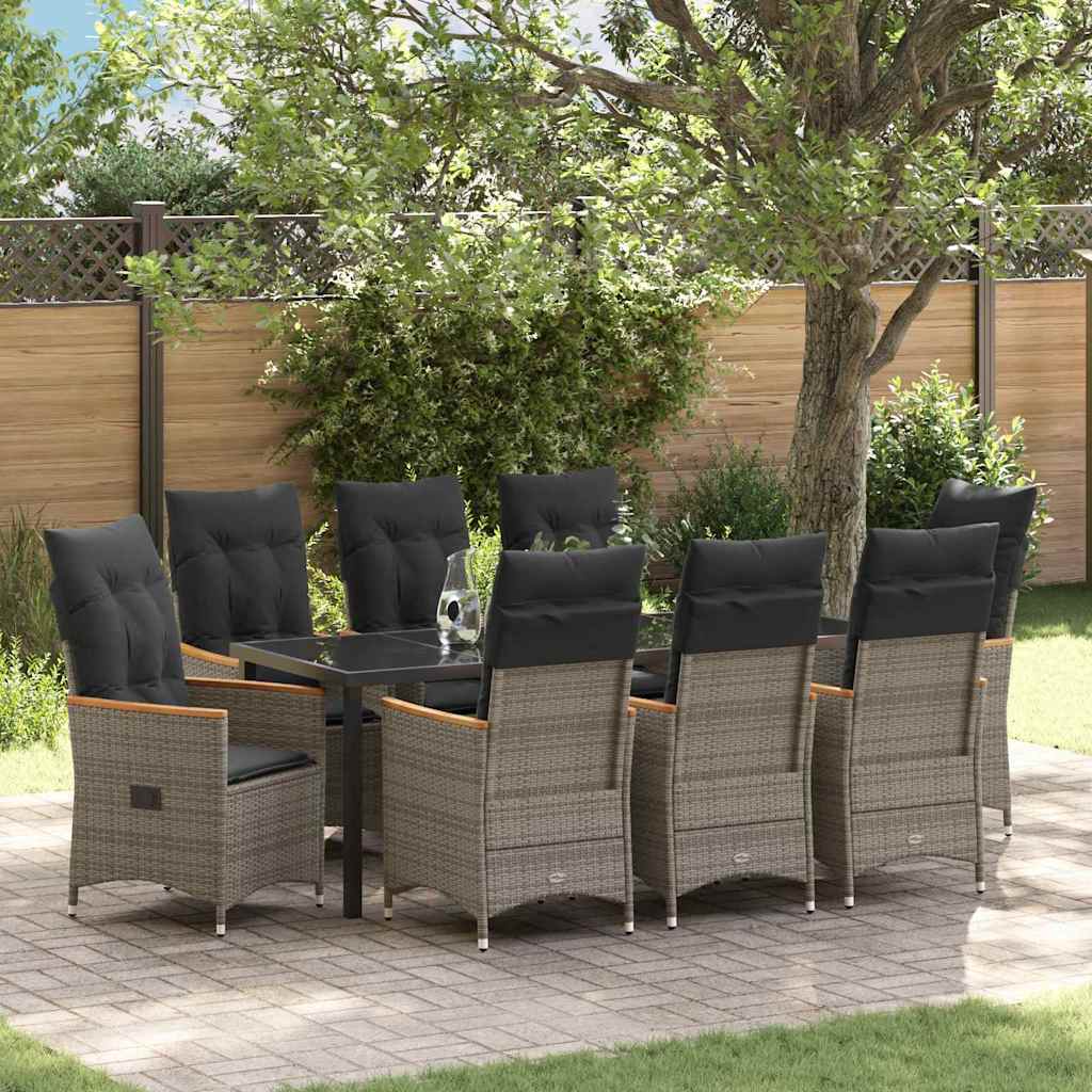 Garden Dining Set with Cushion 9 pcs Grey Poly Rattan
