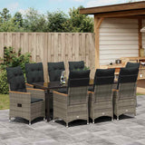 Garden Dining Set with Cushion 9 pcs Grey Poly Rattan