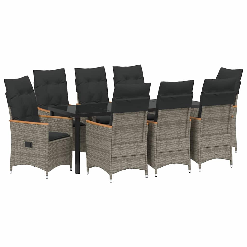 Garden Dining Set with Cushion 9 pcs Grey Poly Rattan