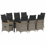 Garden Dining Set with Cushion 9 pcs Grey Poly Rattan