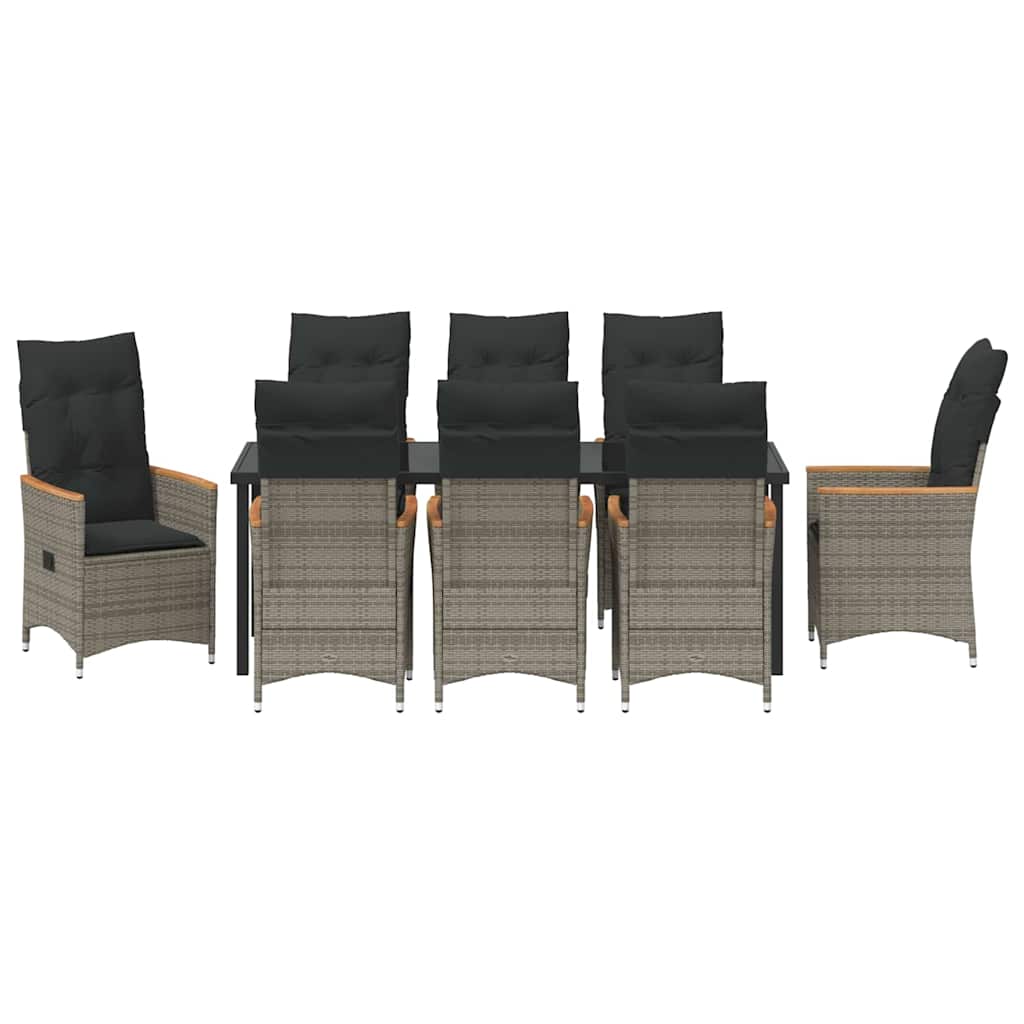 Garden Dining Set with Cushion 9 pcs Grey Poly Rattan