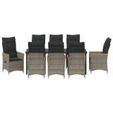 Garden Dining Set with Cushion 9 pcs Grey Poly Rattan - Close-Up Angle