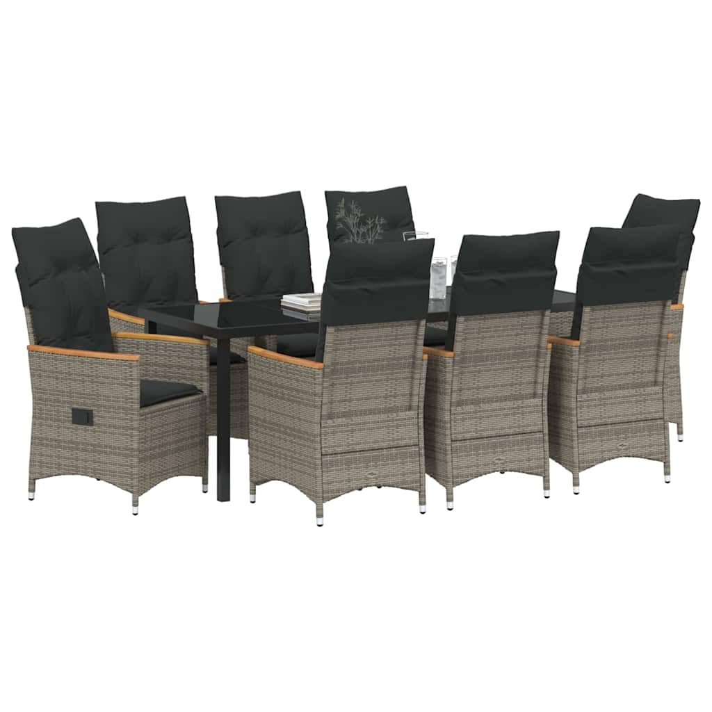 Garden Dining Set with Cushion 9 pcs Grey Poly Rattan