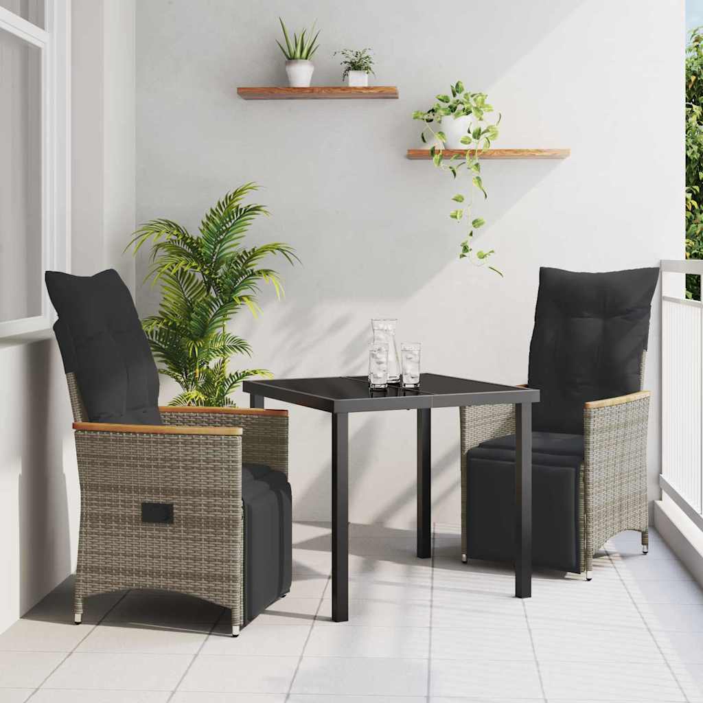 Garden Dining Set with Cushion 3 pcs Grey Poly Rattan