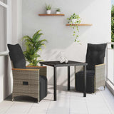 Garden Dining Set with Cushion 3 pcs Grey Poly Rattan
