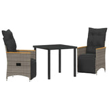 Garden Dining Set with Cushion 3 pcs Grey Poly Rattan
