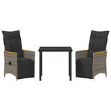 Garden Dining Set with Cushion 3 pcs Grey Poly Rattan