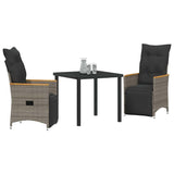 Garden Dining Set with Cushion 3 pcs Grey Poly Rattan