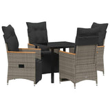 Garden Dining Set with Cushion 5 pcs Grey Poly Rattan
