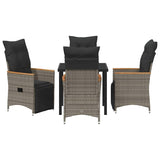 Garden Dining Set with Cushion 5 pcs Grey Poly Rattan