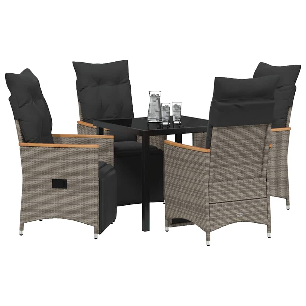 Garden Dining Set with Cushion 5 pcs Grey Poly Rattan