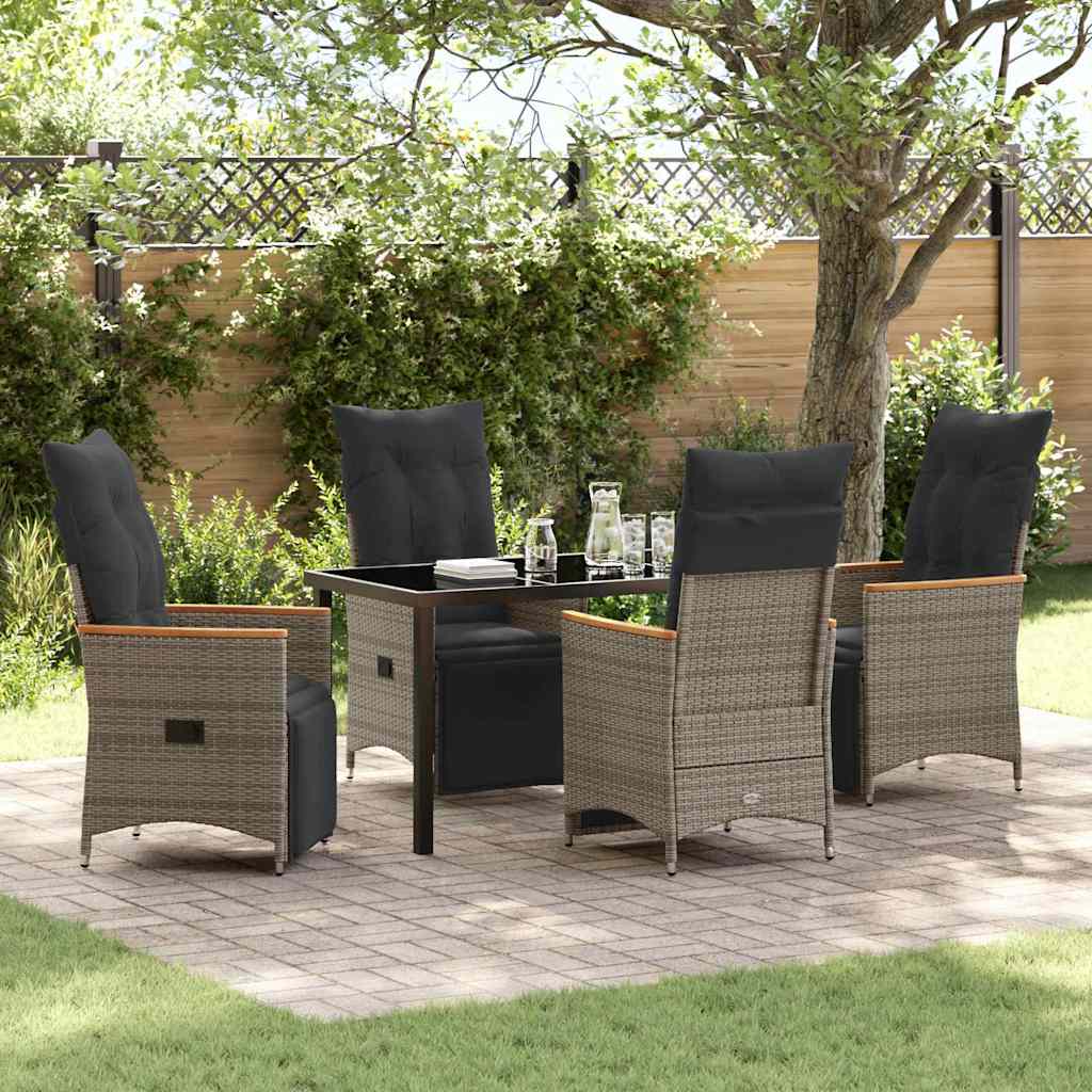Garden Dining Set with Cushion 5 pcs Grey Poly Rattan