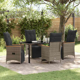 Garden Dining Set with Cushion 5 pcs Grey Poly Rattan
