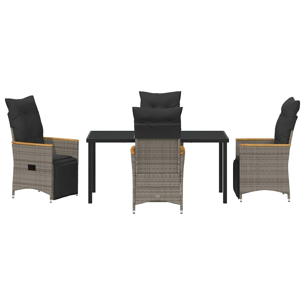 Garden Dining Set with Cushion 5 pcs Grey Poly Rattan