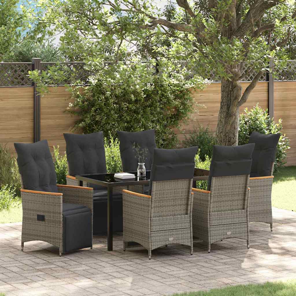 Garden Dining Set with Cushion 7 pcs Grey Poly Rattan