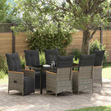 Garden Dining Set with Cushion 7 pcs Grey Poly Rattan