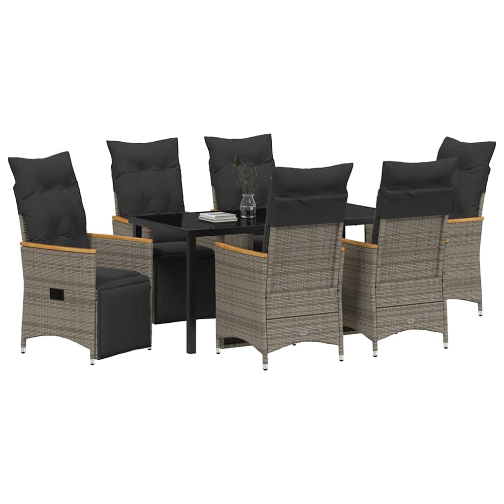 Garden Dining Set with Cushion 7 pcs Grey Poly Rattan