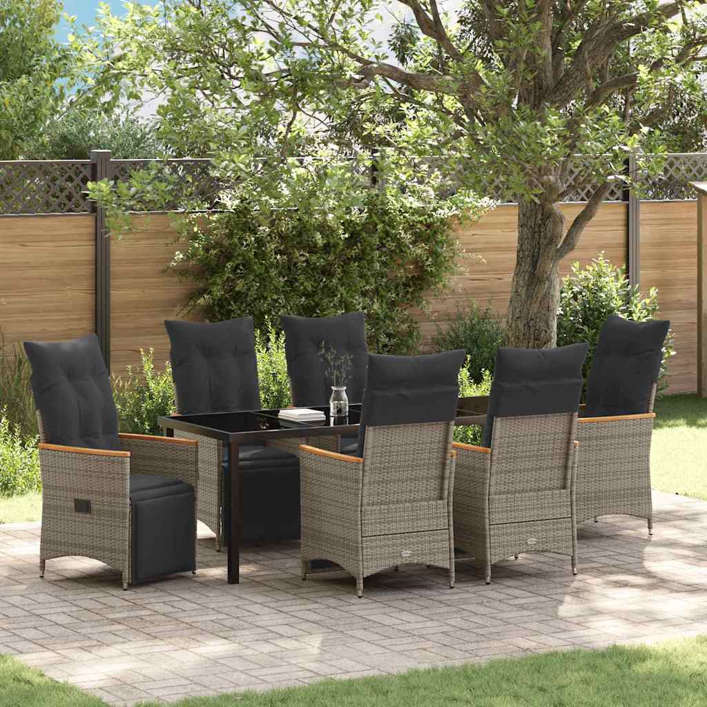 Garden Dining Set with Cushion 7 pcs Grey Poly Rattan