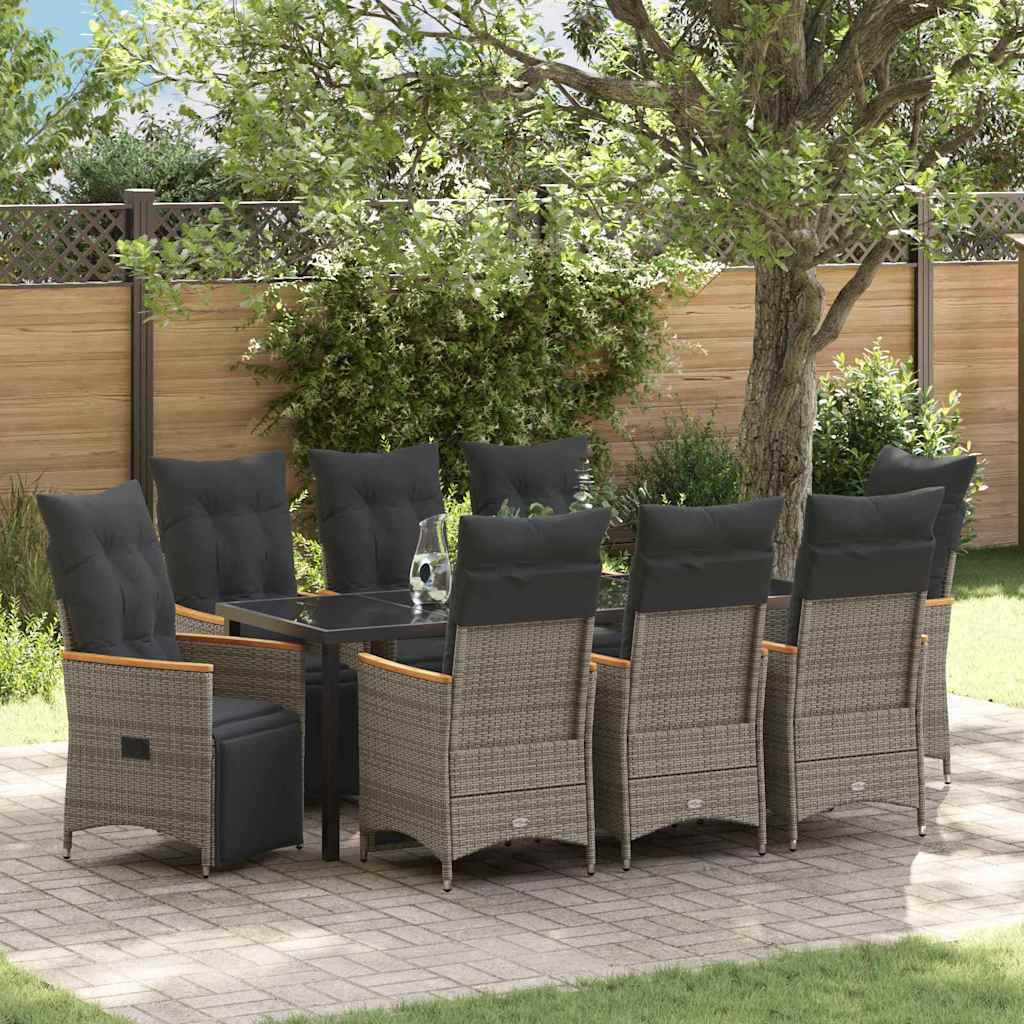Garden Dining Set with Cushion 9 pcs Grey Poly Rattan