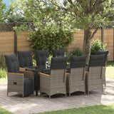 Garden Dining Set with Cushion 9 pcs Grey Poly Rattan