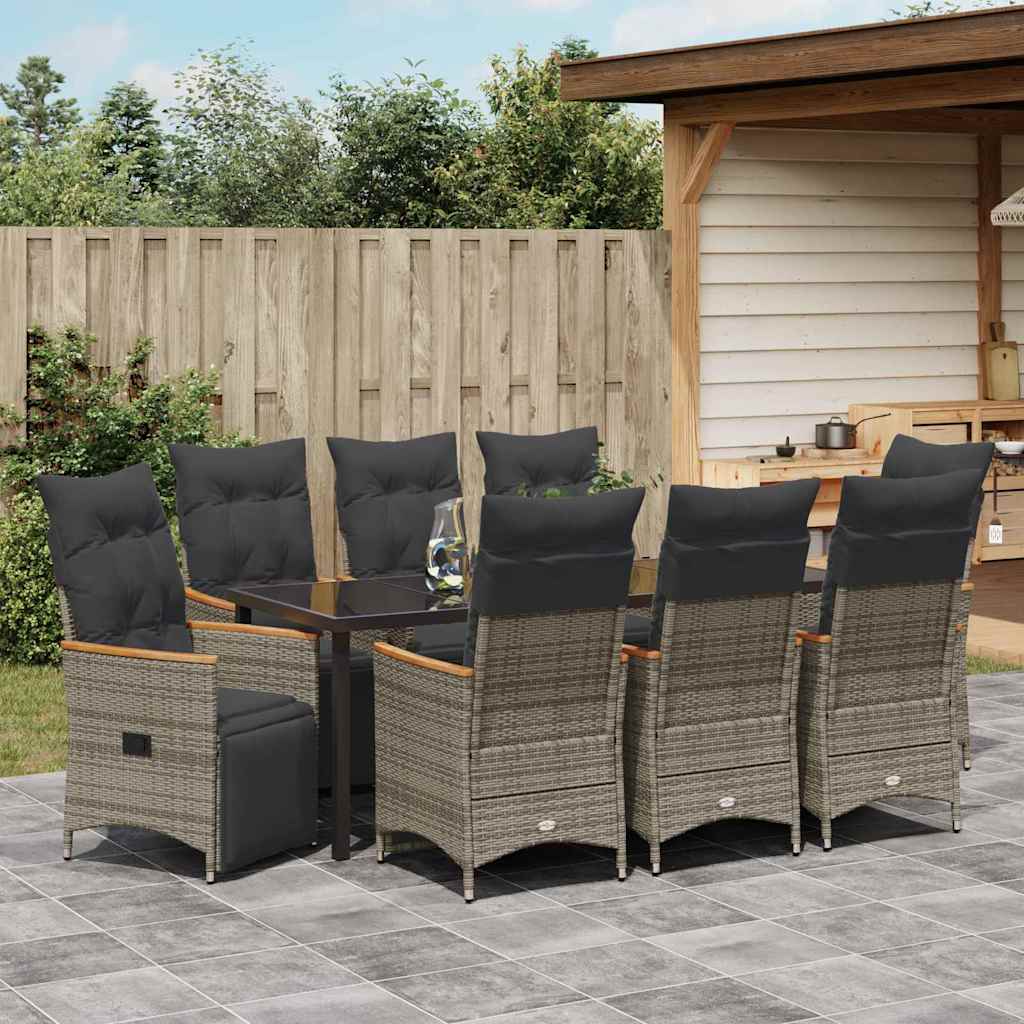 Garden Dining Set with Cushion 9 pcs Grey Poly Rattan