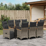 Garden Dining Set with Cushion 9 pcs Grey Poly Rattan - Top-Down View
