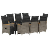Garden Dining Set with Cushion 9 pcs Grey Poly Rattan - Front View