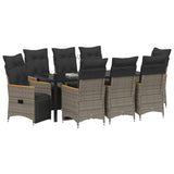 Garden Dining Set with Cushion 9 pcs Grey Poly Rattan - Side View