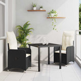 Garden Dining Set with Cushion 3 pcs Black Poly Rattan