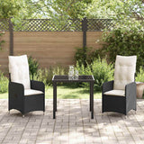 Garden Dining Set with Cushion 3 pcs Black Poly Rattan - Top-Down View