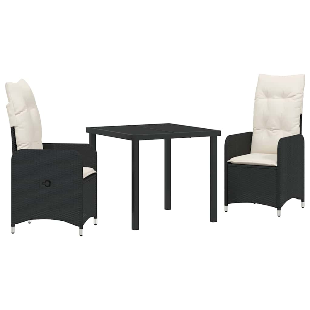 Garden Dining Set with Cushion 3 pcs Black Poly Rattan