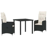 Garden Dining Set with Cushion 3 pcs Black Poly Rattan - Front View