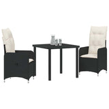 Garden Dining Set with Cushion 3 pcs Black Poly Rattan - Side View